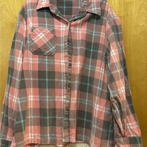 Altar'd State Pink and Gray Button Down Shirt Notched Collar